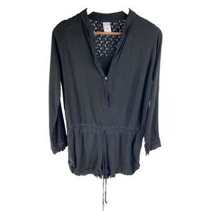 Tylie Malibu Womens S Romper Jumpsuit Black Long Sleeve Drawstring One Piece